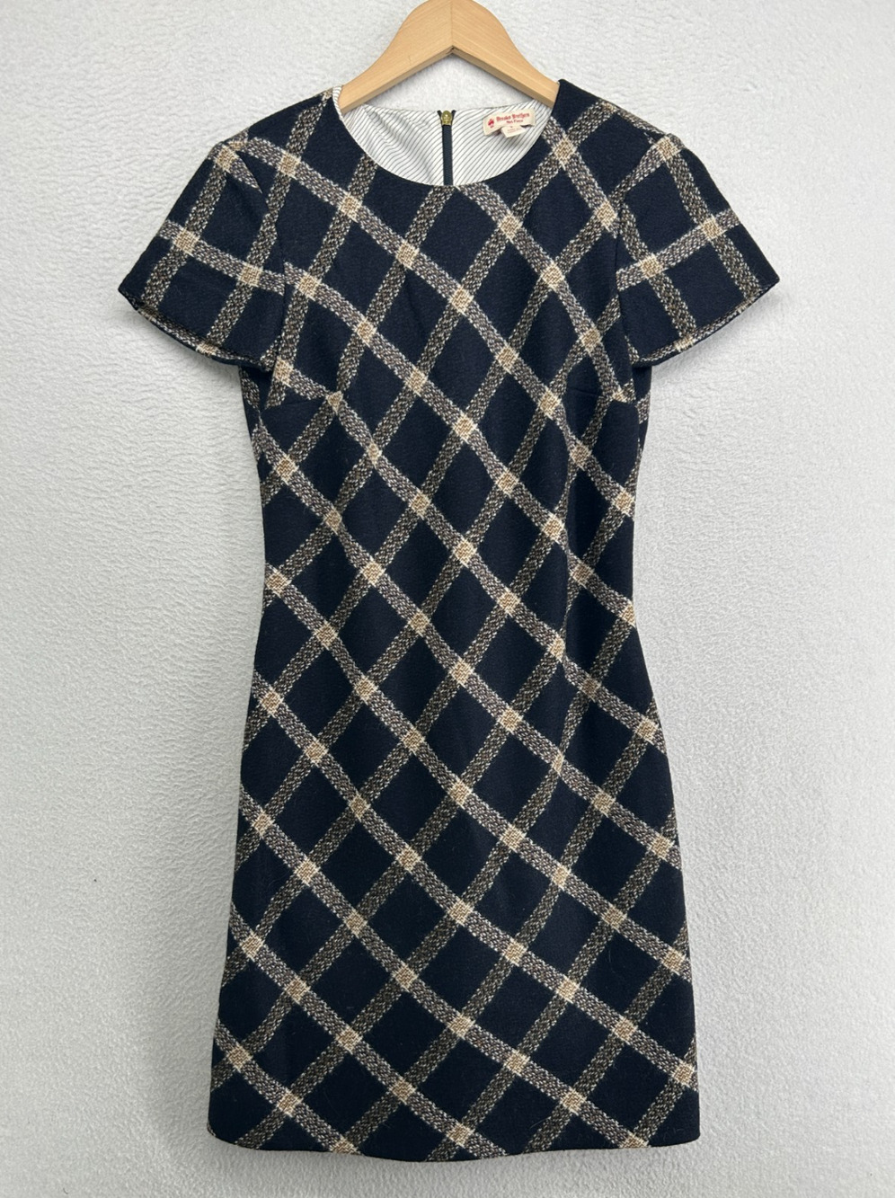 BROOKS BROTHERS Dress 2 Red Fleece Wool Tweed Shift Plaid Diamond Check Blue